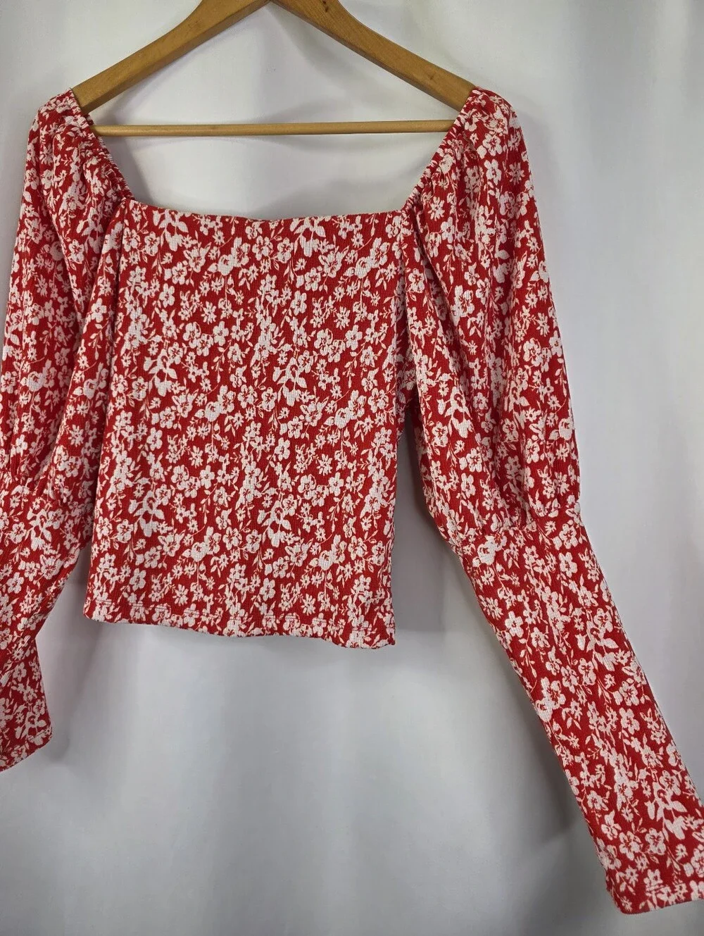 Anthropologie Women's Small Sweetheart Floral Peasant Puff Sleeve Blouse Cropped